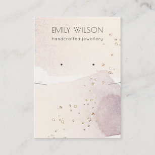 Abstract Gold Purple Watercolor Earring Necklace Business Card