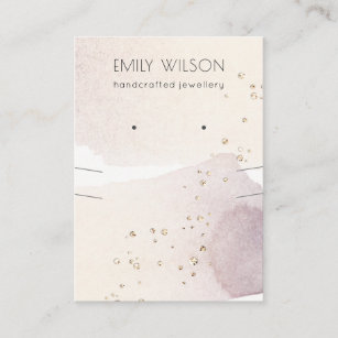 Abstract Gold Purple Watercolor Earring Necklace Business Card