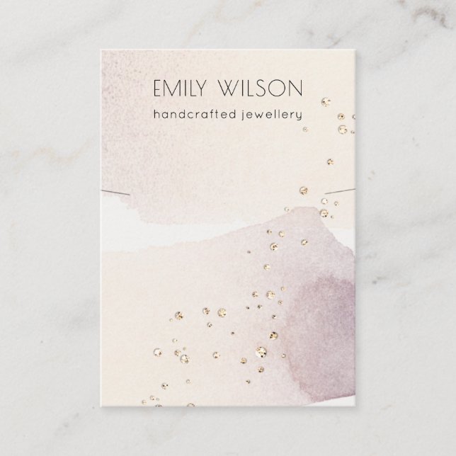Abstract Gold Purple Watercolor Necklace Display Business Card (Front)
