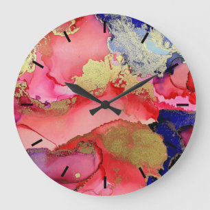 Abstract Gold Red Blue Acrylic Wall Clock