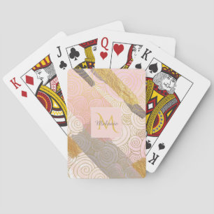 Abstract Gold Stripes and Pink Swirls Personalised Playing Cards