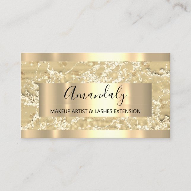 Abstract Gold Strokes Frame Marble Event Beauty Business Card (Front)