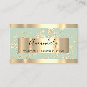 Abstract Gold Strokes Frame Marble Mint Green Business Card