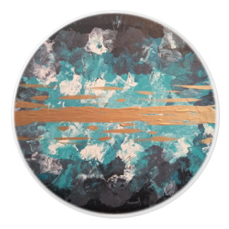 Abstract Gold Teal Ceramic Knob