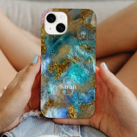 Abstract Gold Teal Faux Foil Glitter Name Monogram