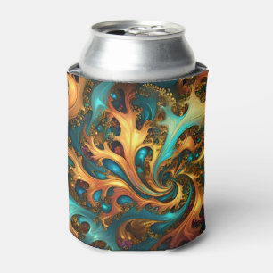 Abstract Gold Teal Orange Flames, Can Cooler