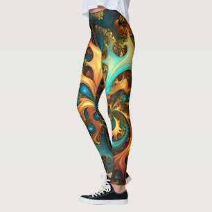 Abstract Gold Teal Orange Flames, Leggings