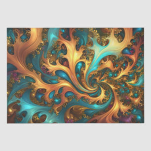 Abstract Gold Teal Orange Flames, Tissue Paper