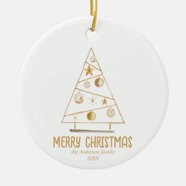 Abstract Gold Tree Merry Christmas Ceramic Tree Decoration (Front)