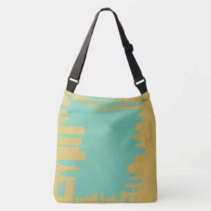Abstract Gold Tusquoise Buildings Crossbody Bag