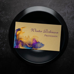 Abstract gold watercolor colourful ink business card