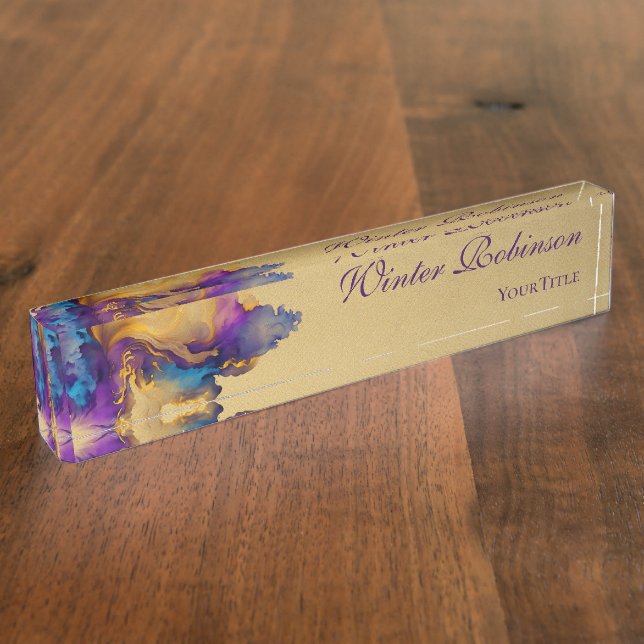 Abstract gold watercolor colourful ink  nameplate (Side)