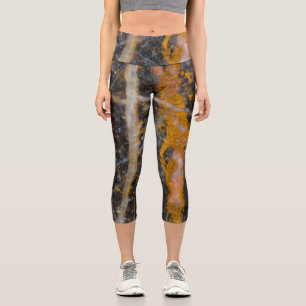 Abstract gold white lines rock texture capri leggings