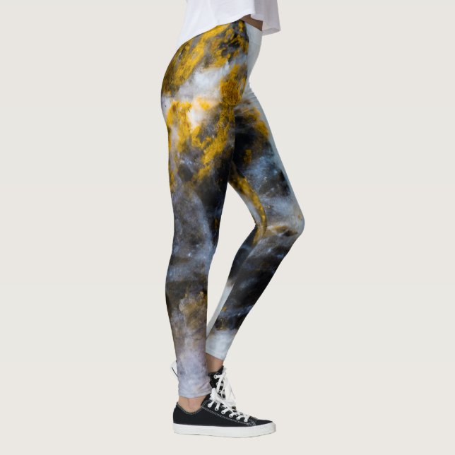 Abstract gold white lines rocky texture leggings (Right)