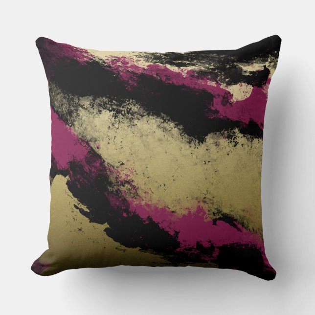 Abstract Golden and Black Brush Strokes Cushion (Front)