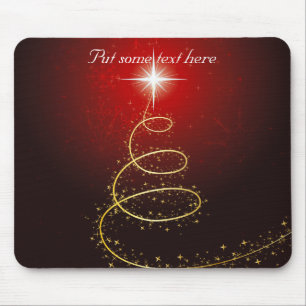 Abstract Golden Christmas Tree on Glowing Red Mouse Pad