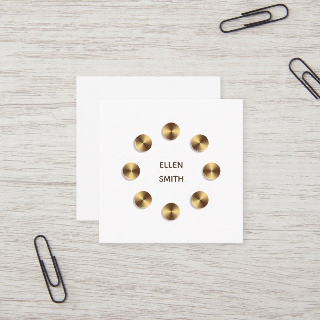 Abstract Golden Circles Element Design Square Business Card (Front/Back In Situ)