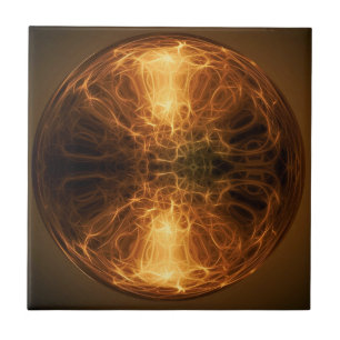 Abstract Golden Fire Light Fractal Waves Ball Tile