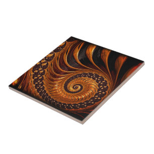 Abstract Golden Fractal Ceramic Tile - Black Gold 