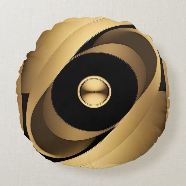 Abstract Golden Geometric Design Round Cushion (Front)