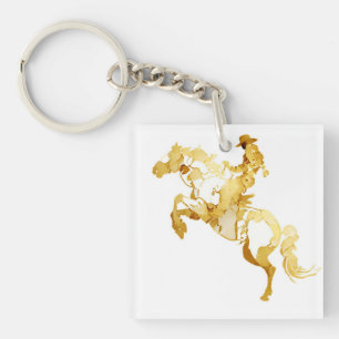 Abstract Golden Horse and Rider Key Ring