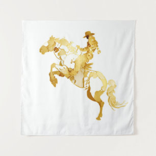 Abstract Golden Horse and Rider Tapestry