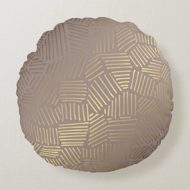 Abstract golden lines pattern round cushion (Front)
