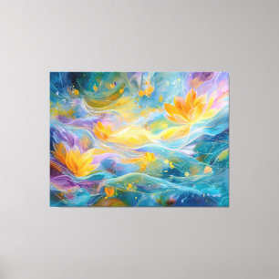 Abstract Golden Lotus Floating Flowers  Canvas Print