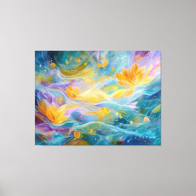 Abstract Golden Lotus Floating Flowers  Canvas Print (Front)