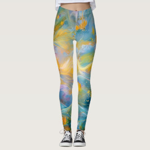 Abstract Golden Lotus Floating Flowers  Leggings