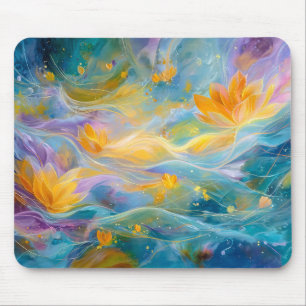 Abstract Golden Lotus Floating Flowers Mouse Pad
