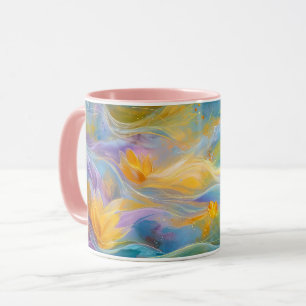 Abstract Golden Lotus Floating Flowers  Mug