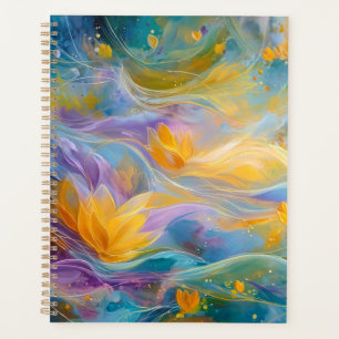 Abstract Golden Lotus Floating Flowers Planner