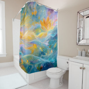 Abstract Golden Lotus Floating Flowers  Shower Curtain