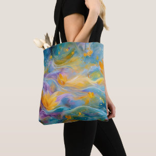 Abstract Golden Lotus Floating Flowers  Tote Bag