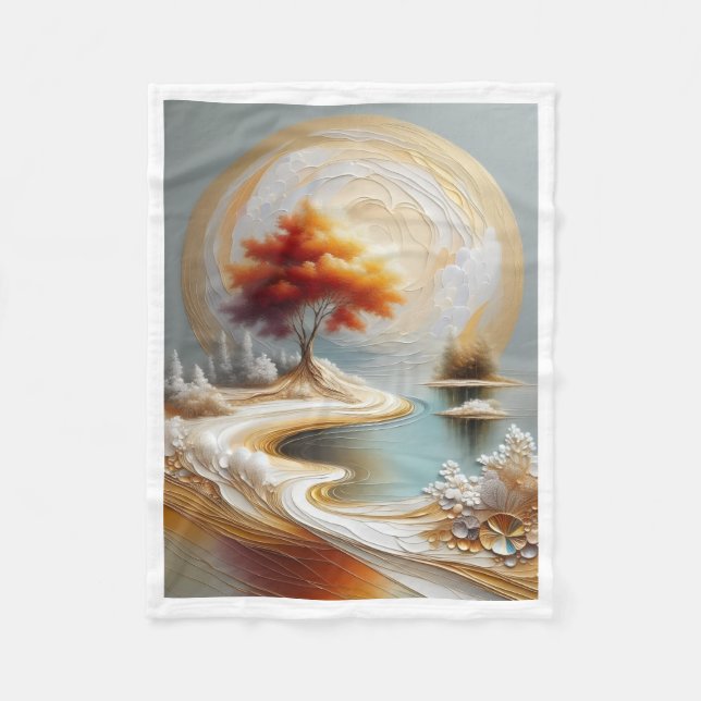 Abstract Golden Tree Landscape Blanket (Front)