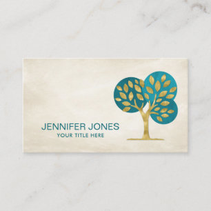 Abstract Golden Tree with watercolor circles Business Card
