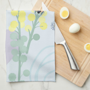 Abstract Golden Wattle Modern Acacia Illustrative Tea Towel