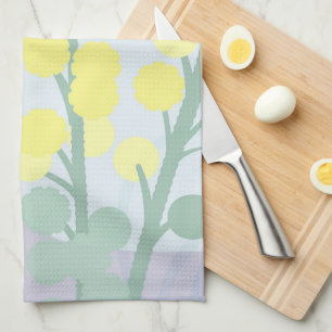 Abstract Golden Wattle Modern Acacia Illustrative Tea Towel