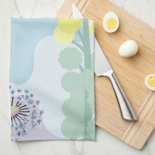 Abstract Golden Wattle Modern Acacia Illustrative Tea Towel