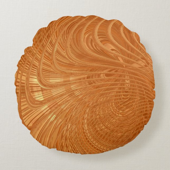 Abstract Golden Wavy Art Round Pillow (Front)