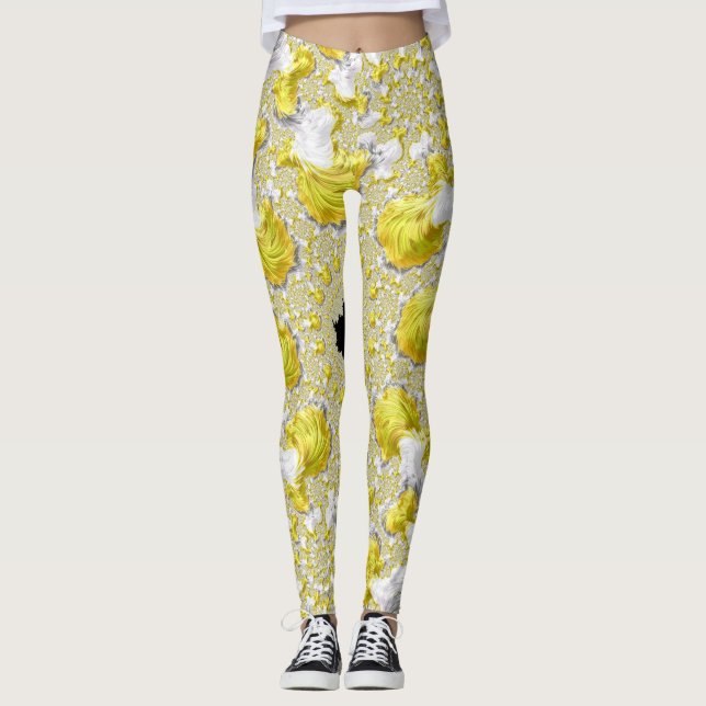 Abstract Golden Yellow Symmetrical Fractal Leggings (Front)