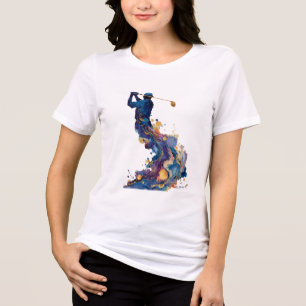 Abstract Golfer Swing   Fluid Ink Watercolor Art Tri-Blend Shirt