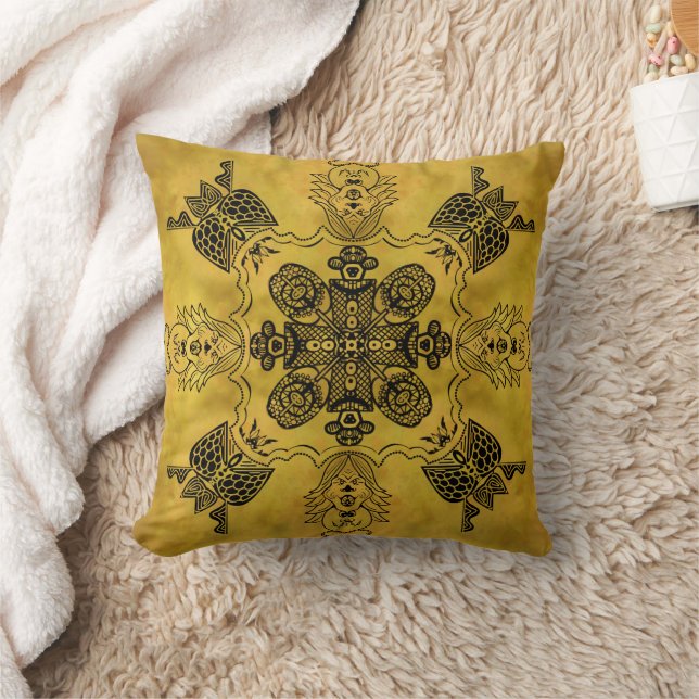 Abstract Goth Tribal Line Drawing Repeat Pattern Cushion (Blanket)