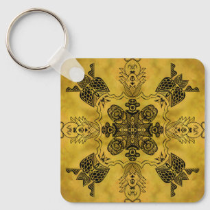 Abstract Goth Tribal Line Drawing Repeat Pattern Key Ring