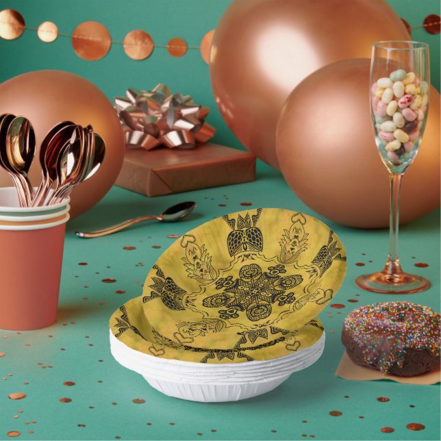 Abstract Goth Tribal Line Drawing Repeat Pattern Paper Plate (Multi)