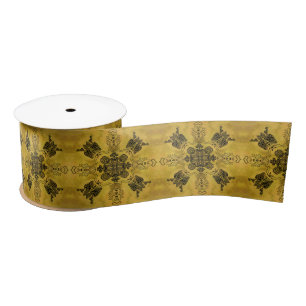 Abstract Goth Tribal Line Drawing Repeat Pattern Satin Ribbon