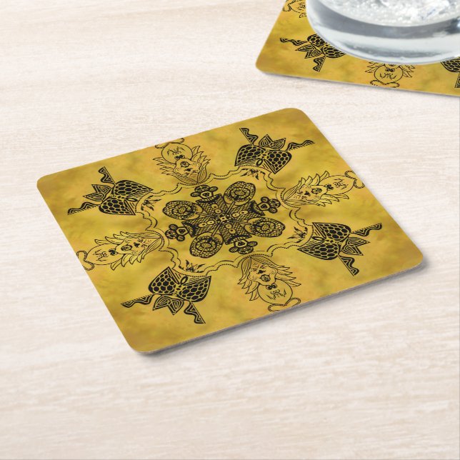 Abstract Goth Tribal Line Drawing Repeat Pattern Square Paper Coaster (Angled)