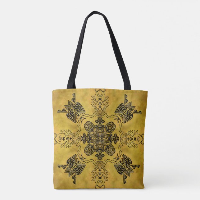 Abstract Goth Tribal Line Drawing Repeat Pattern Tote Bag (Back)