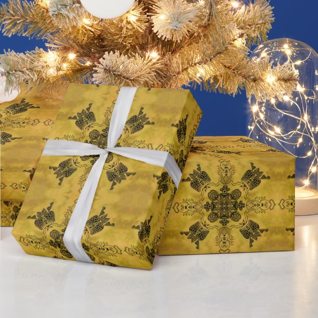 Abstract Goth Tribal Line Drawing Repeat Pattern Wrapping Paper (Holidays)